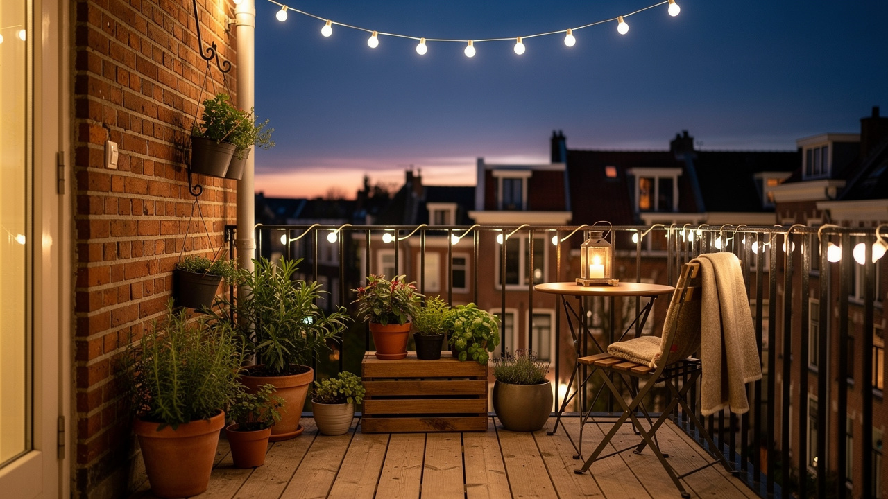 Balkon in de avond: verlichting en planten die je buitenruimte magisch maken